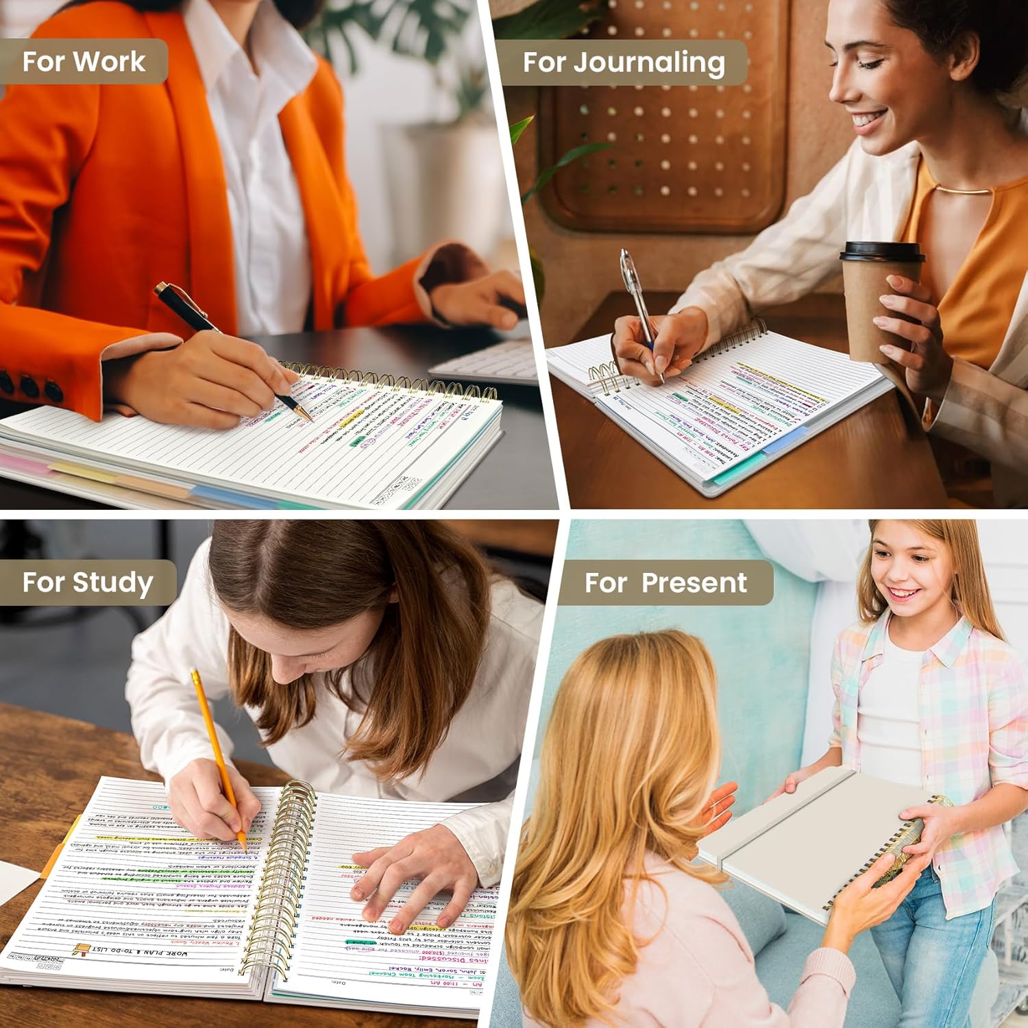 Hardcover Spiral Journal Notebooks for Work With Removable Dividers & Tabs, 8.5x11 5 Subject Notebook for Note Taking & Organizer, A4 College Ruled Lined Journal for Women & Writing, Grey Beige, 280 Pages